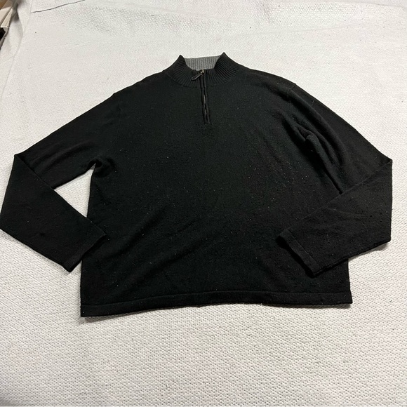 Dane Lewis Black 100% Cashmere quarter Zip Pullover Sweater size Medium EUC - Picture 1 of 3